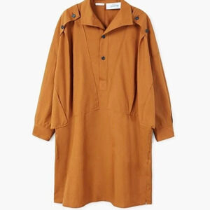 MNG Committed Brown Oversized Long Sleeve Organic Cotton Collared Dress Size XS